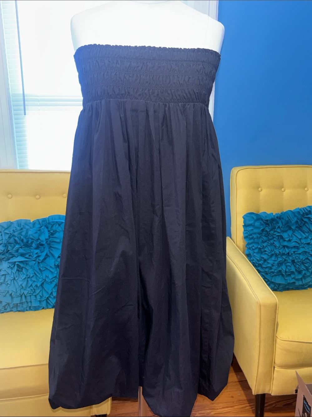 Women's Strapless Smocked Maxi Skirt or can can been worn as a dress in Black